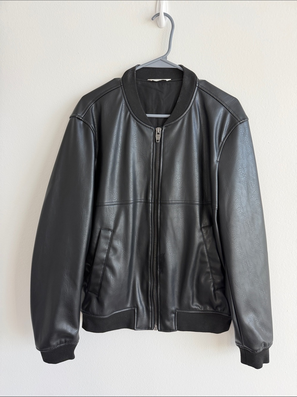 Zara Black Faux Leather Bomber Jacket